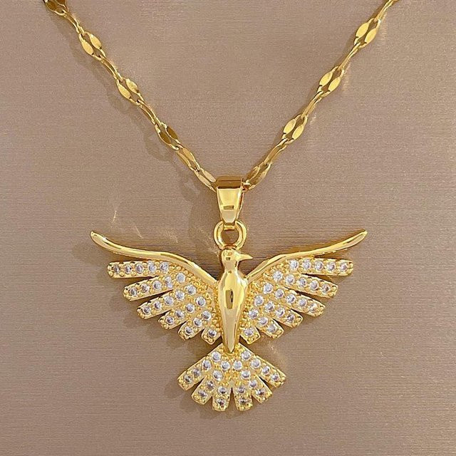 Lucky Star Jewelry Halskette mit Phönix Adler Anhänger, Edelstahl, Zirkonia, Gold, Damen - Bild 1