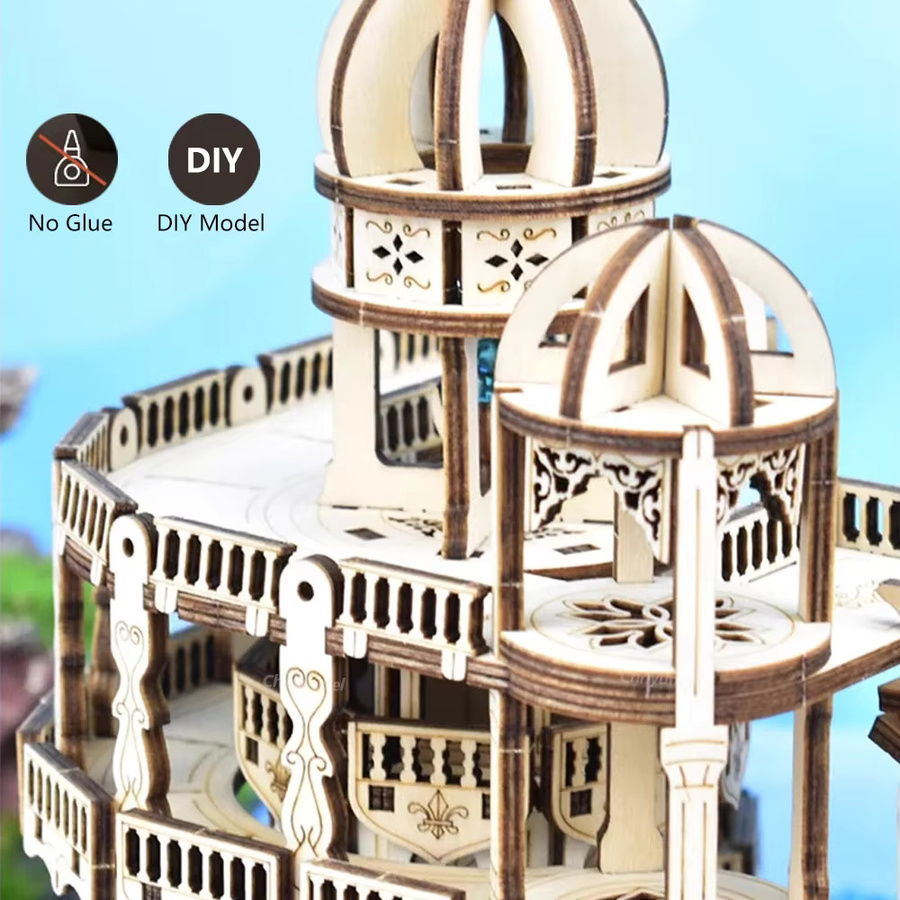 Chriyungel Mystery Island 3D-Holzpuzzle Spieluhr, mit Licht, DIY-Montagemodellbausatz - Bild 4