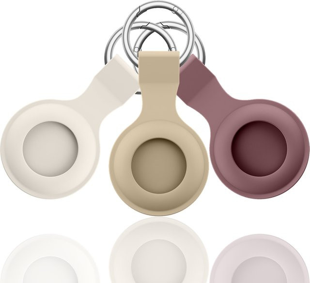 Silikon Schutzhülle für Apple AirTag Tracker in Beige und Purple mit Schlüsselbund-Halterung - Bild 1