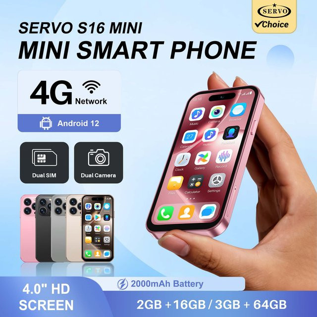 SERVO S16 MINI Smartphone in Gold mit 4,0 Zoll Display, Android 12, 4G LTE, 2 GB RAM und 64 GB ROM, Dual SIM und GPS - Bild 1
