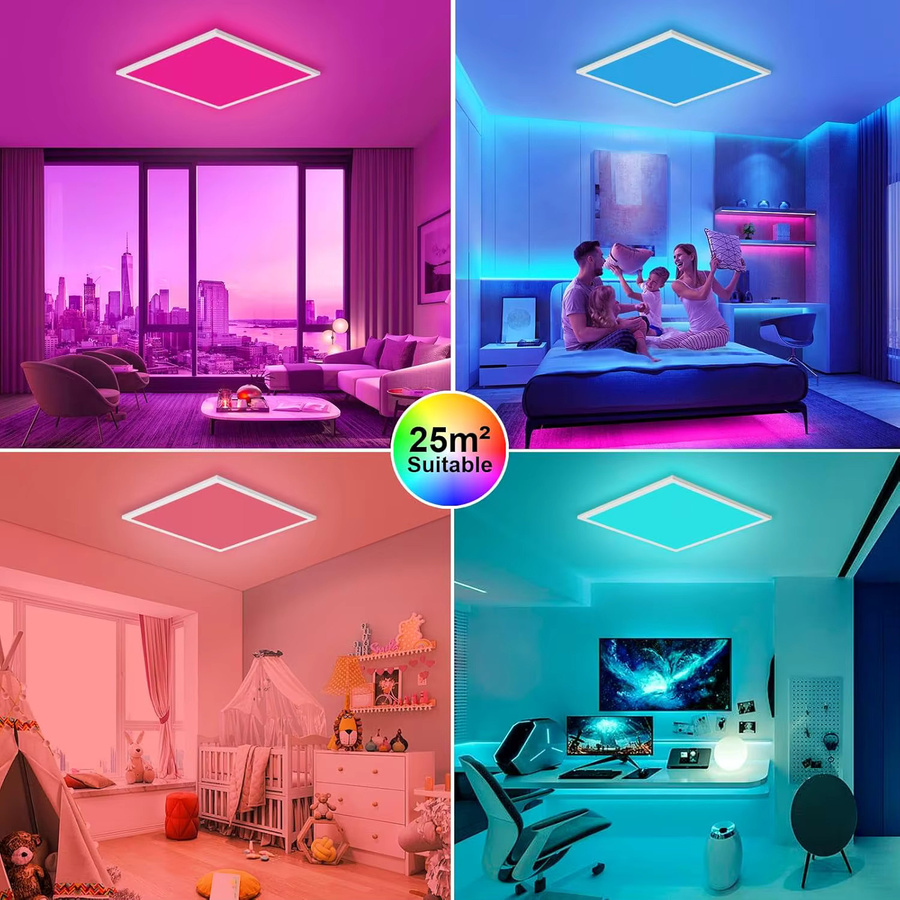 Oraymin RGB-LED-Deckenpaneel in Weiß, quadratisches dimmbares Licht mit Fernbedienung, 28 W, 3100 lm, B/B/H: 45 x 45 x 1 cm, Multicolour für Küche, Büro und Flur - Bild 6
