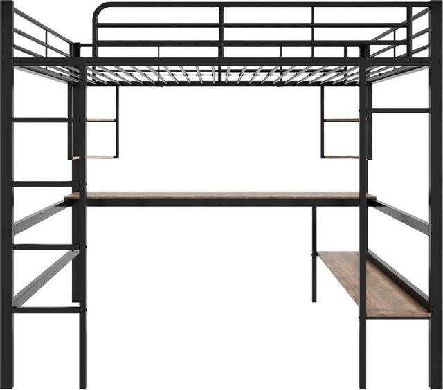 okwish Metallbett mit Schreibtisch und Regalen in Schwarz, B/T/H: 140 x 200 x 180 cm - Bild 1