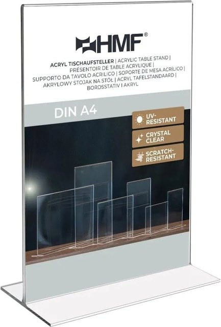 HMF Acryl Tischaufsteller Gerade DIN A4 Hochformat Transparent B: 21,0 cm, H: 29,7 cm (Maße basierend auf DIN A4 Standard) - Bild 1