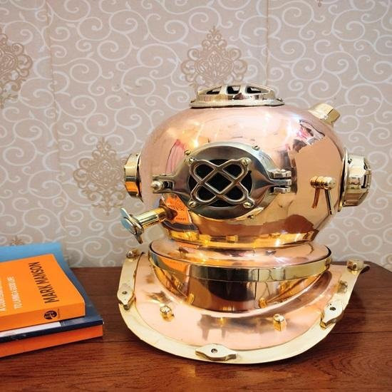 Handgefertigter Kupfer Taucherhelm von ROYAL HANDICRAFT in Beige, dekorative Tischdekoration aus Metall, Höhe: 15,24 cm - Bild 1