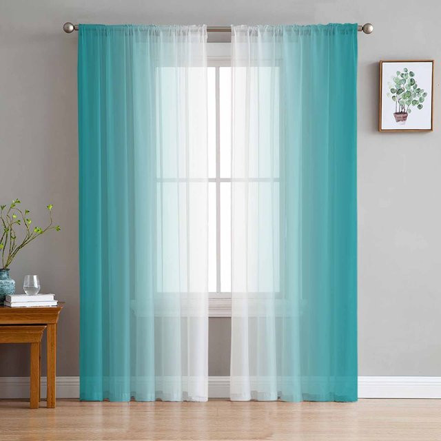 Super Six Transparente Tüllvorhänge mit Entengrün-weißem Farbverlauf, minimalistische Fensterdekoration für Wohnzimmer und Schlafzimmer, 2er-Set, Breite: 135 cm, Höhe: 160 cm - Bild 1