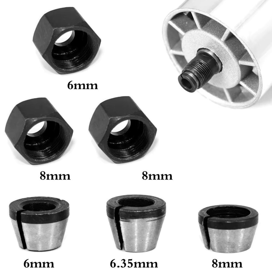 Toorise Spannzangen Set mit Mutter für elektrische Fräsmaschinen, Durchmesser: 6 mm, 6,35 mm oder 8 mm - Bild 3