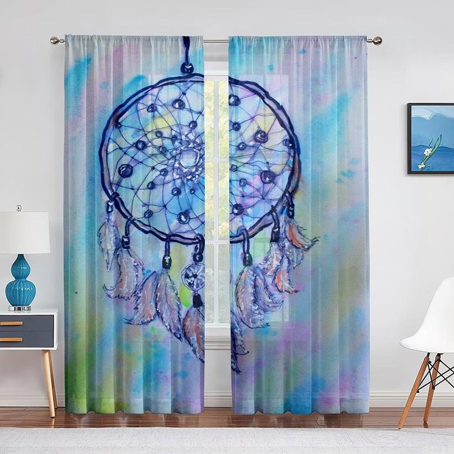 Traumfänger Feder Chiffon Vorhang in Violett Transparent mit Ösen, Breite: 100 cm, Höhe: 250 cm - Bild 1