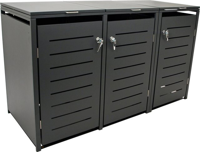 DEGAMO Mülltonnenbox aus verzinktem Stahl für 3 Tonnen (120 und 240 Liter), Farbe Anthrazit, B/T/H: 200 x 80 x 116 cm - Bild 1