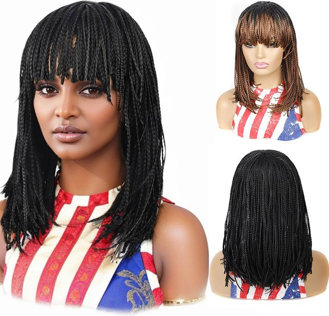 Jidou Häkel-Twist-Zöpfe-Perücke mit Pony, Damen, Schwarz Braun Ombré - Bild 1