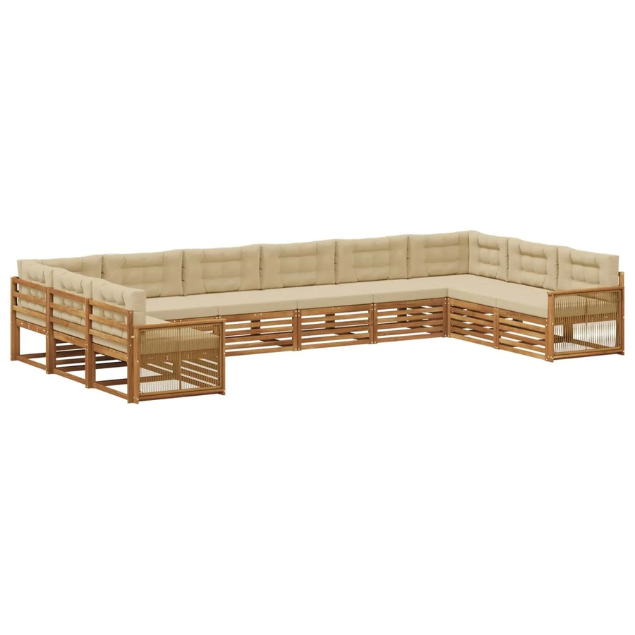 vidaXL Sofagarnitur aus Massivholz Akazie mit 10 Kissen in Natur-Beige - Bild 2