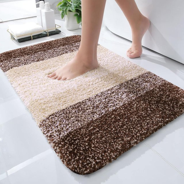 VIKAMA Teppich mit Streifenmuster in Braun, rechteckige Microfaser-Fußmatte für Badezimmer, Schlafzimmer oder Wohnzimmer, B/T: 60 x 40 cm - Bild 1