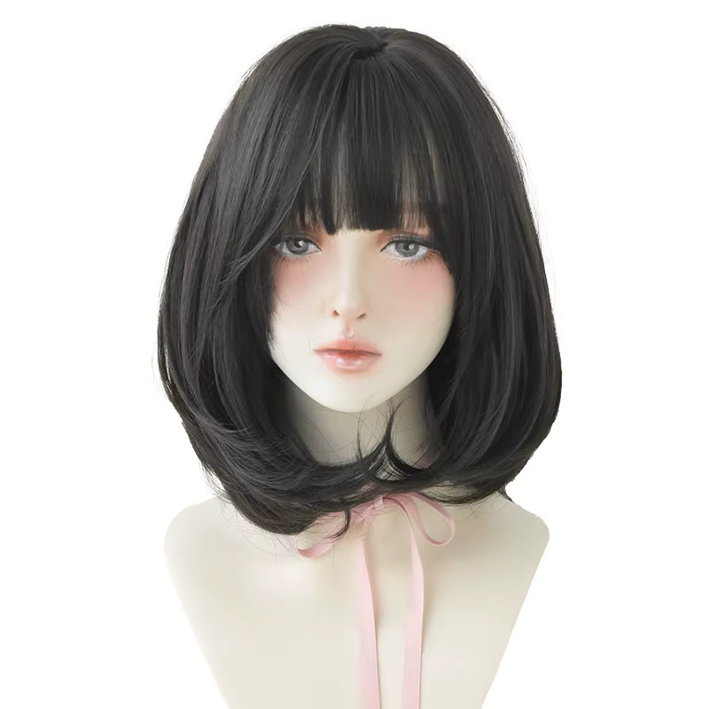 7JHH WIGS Perücke für Damen, kurz, gerade, dunkelbraun, mit Pony - Bild 5