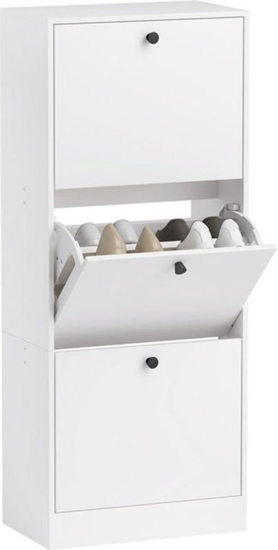 HOMCOM Schuhschrank mit 3 Klappen in Weiß, schmale Schuhkommode mit verstellbaren Trennwänden für 12 Paar Schuhe, B/T/H: 47 x 28 x 115 cm - Bild 1