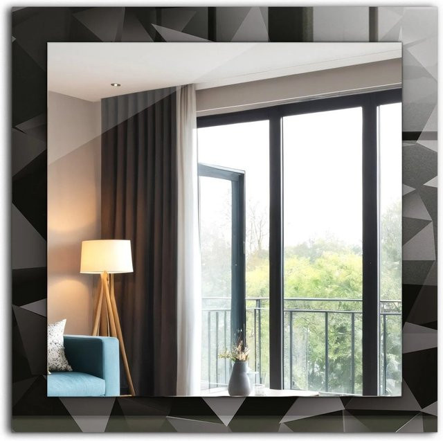 Tulup Spiegel mit schwarzem geometrischem Motivdruck, quadratisch, B/H: 60 x 60 cm - Bild 1