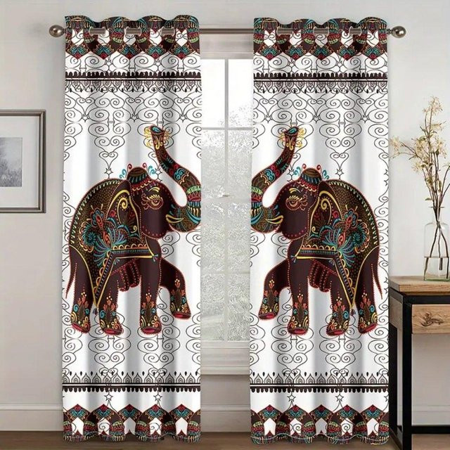 2er-Set Boho Mandala Vorhänge im Gypsy-Stil, halbtransparente Fensterdekoration mit Grafikprint, Mehrfarbig, B: 50 cm, H: 160 cm - Bild 1