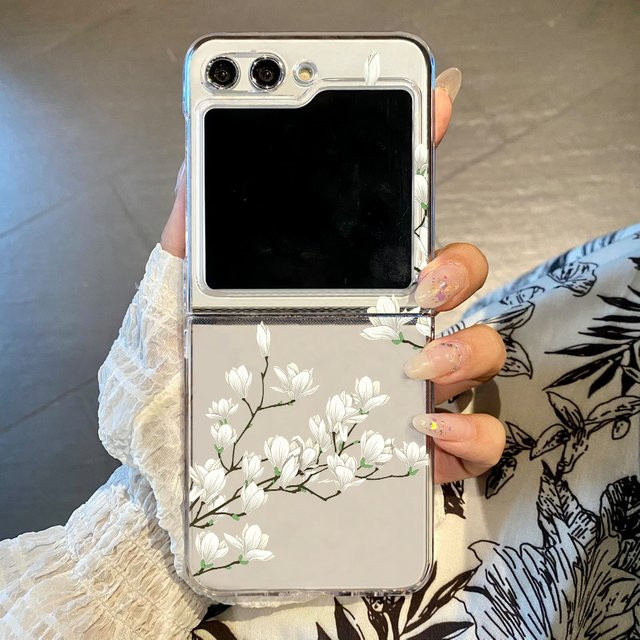 Transparente Handyhülle mit Blumenmuster für Samsung Galaxy Z Flip 3 4 5 6 7 FE aus hartem PC - Bild 1