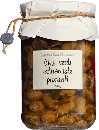 Cascina San Giovanni Grüne Oliven mit Kräutern und Chili 270 g - Bild 1