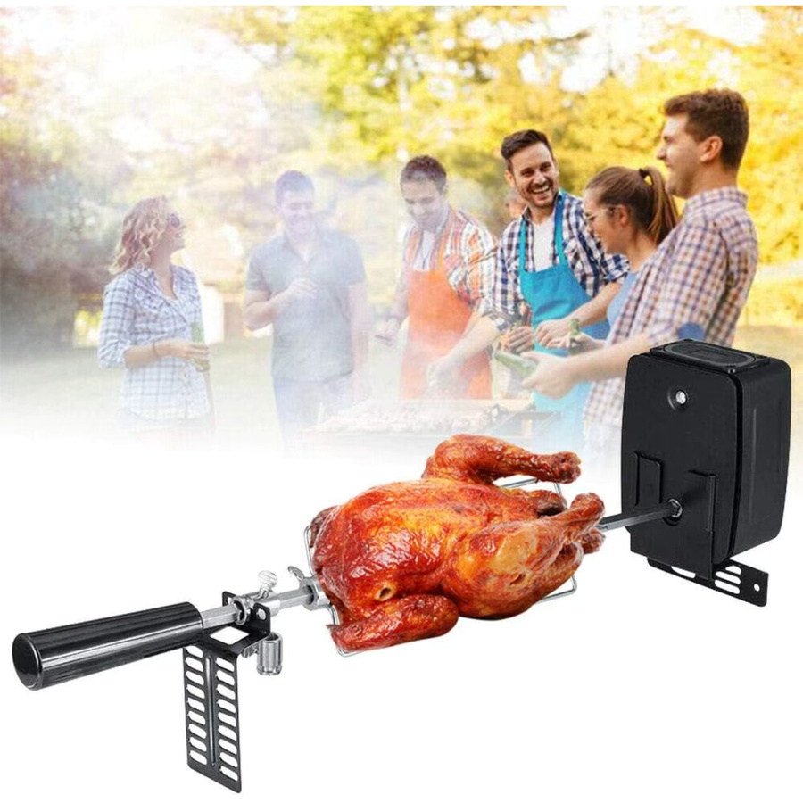 Bymaocar Elektrisches Drehspieß-Set aus Edelstahl in Silber und Schwarz mit verstellbaren Gabeln und Batteriebetrieb für den Grill - Bild 2