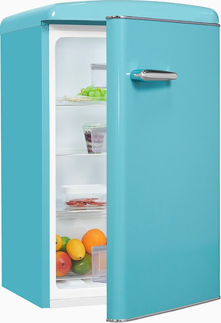 Exquisit Retro Vollraumkühlschrank RKS120-V-H-160F in Taubenblau, Standgerät mit LED-Innenbeleuchtung und Flaschenregal, B/T/H: 57,5 x 60,0 x 160,0 cm - Bild 1