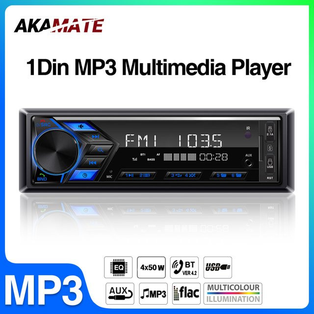 AKAMATE Universal Auto Radio mit Bluetooth, MP3, AUX, USB, TF-Karte und FM Radio in Schwarz - Bild 1