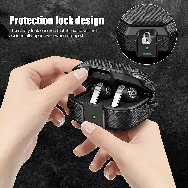 Stoßfeste Kohlefaser-Schutzhülle für Samsung Galaxy Buds 4/4 Pro mit Schalterverschluss in Schwarz und Grün - Bild 6