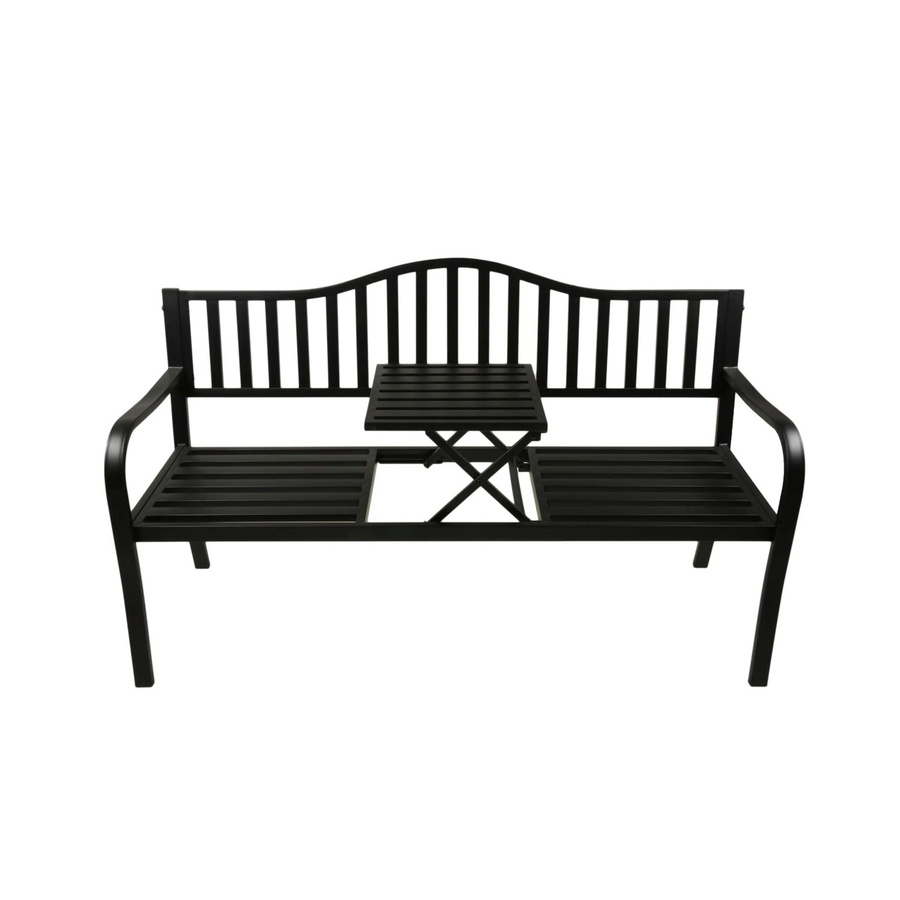 DELUKE Gartenbank SOREN mit hochklappbarem Tisch, wetterfeste Sitzbank aus Stahl in Anthrazit, B/T/H: 150 x 60 x 89 cm - Bild 2