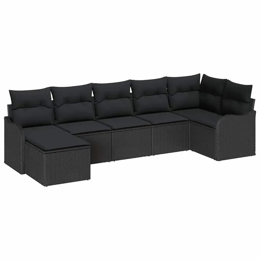 vidaXL Garten-Sofa-Set aus Poly Rattan mit Kissen, 7-teilig, Schwarz - Bild 2