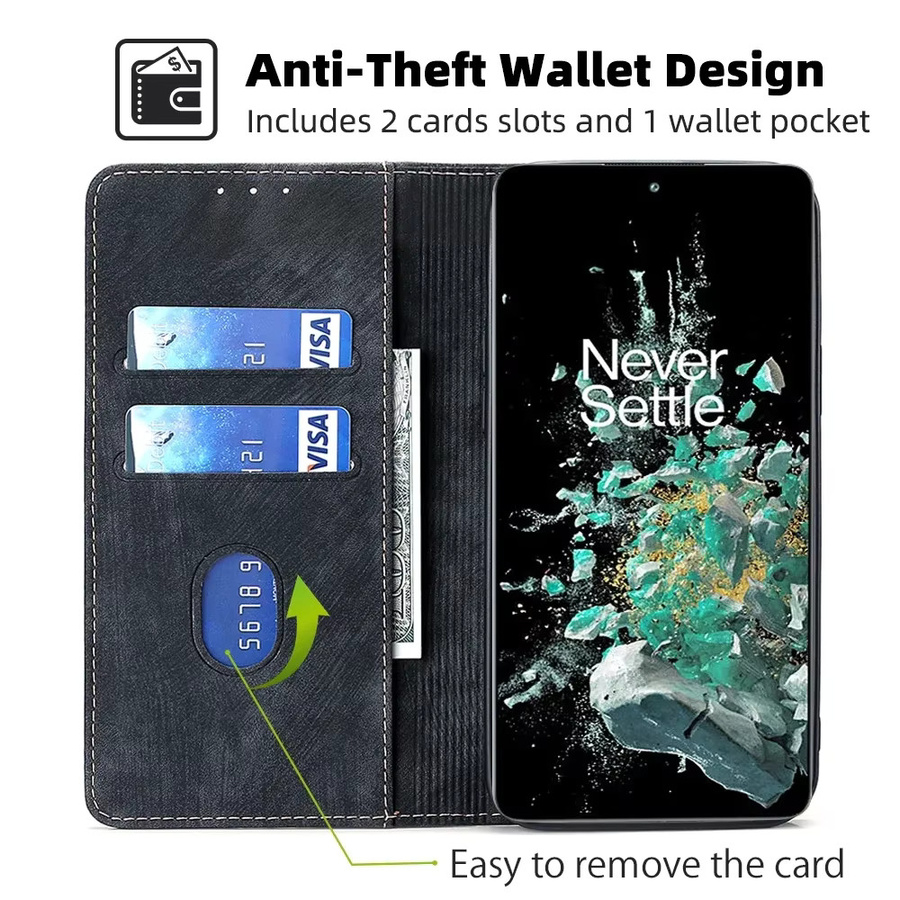 Magnetische Lederhülle für OnePlus 12 5G als Flip Cover Brieftasche mit Kartenfächern und RFID-Schutz in Schwarz oder Braun - Bild 2