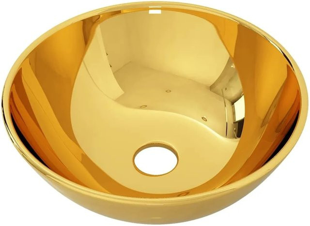 vidaXL Aufsatzwaschbecken aus Keramik in Gold, rund, B: 28 cm, H: 10 cm - Bild 1