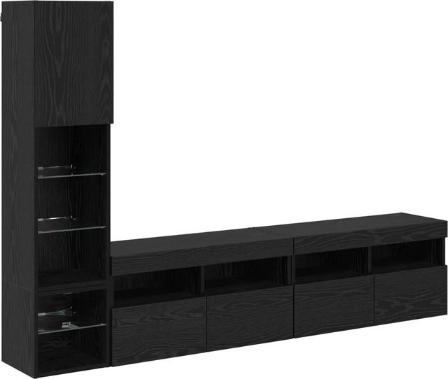 vidaXL TV-Wandmöbel Set mit LED-Beleuchtung in Eiche Schwarz aus Holzwerkstoff, 4-teilig - Bild 1