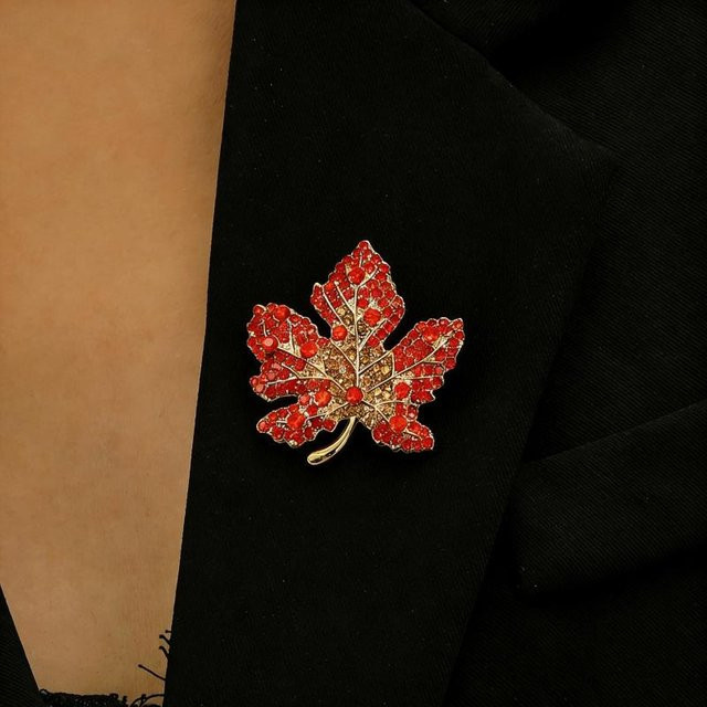 Brosche Roter Ahornblatt, Strass, Grün, Damen - Bild 1