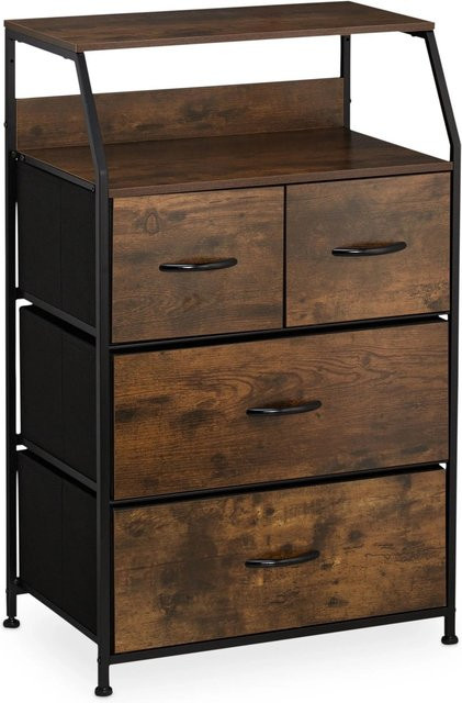 Relaxdays Kommode mit 4 Schubladen im Industrial-Design aus MDF, Eisen und Stoff in Dunkelbraun und Schwarz, Höhe: 96,5 cm, Breite: 60 cm, Tiefe: 41,5 cm - Bild 1