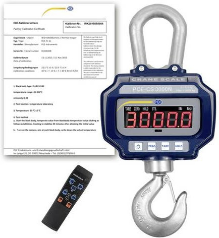 PCE Instruments PCE-CS 3000N-ICA Kranwaage in Blau, kalibriert nach ISO, Wägebereich bis 3000 t, Ablesbarkeit 500 g, aus Aluminium - Bild 1