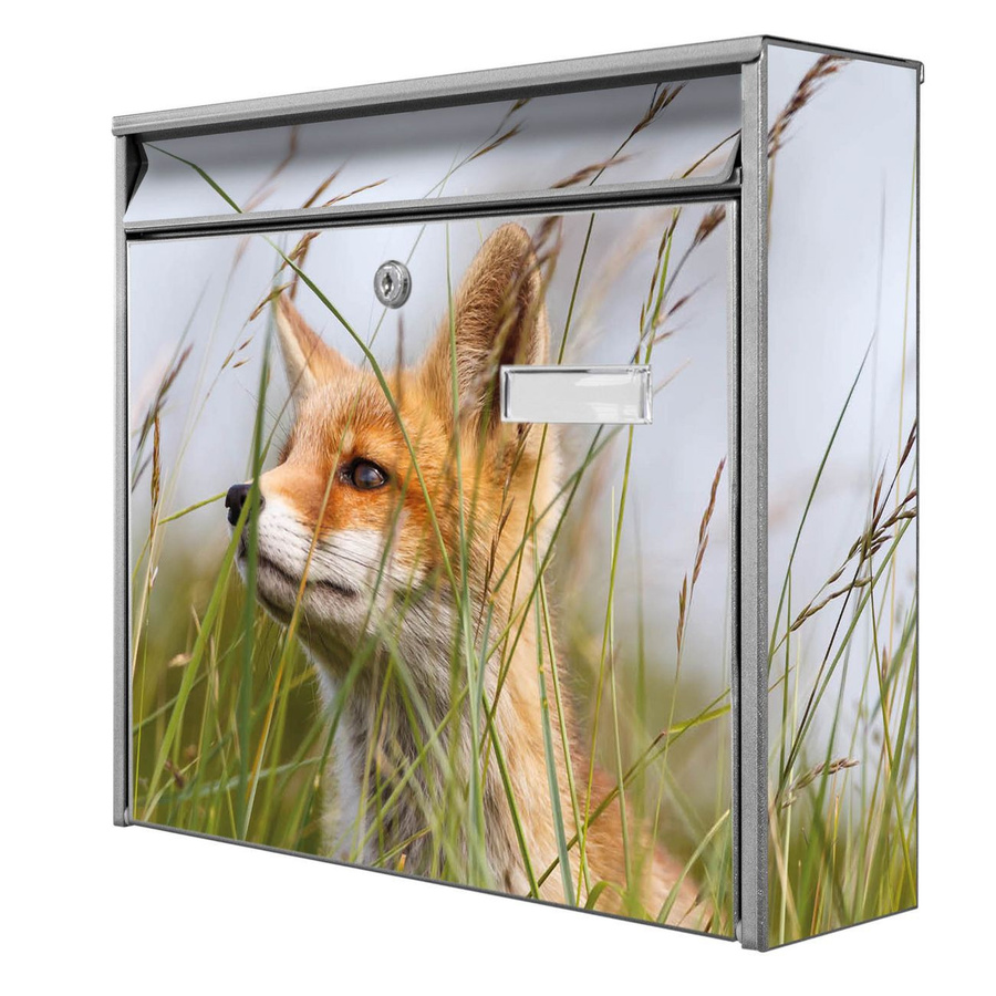 banjado Wandbriefkasten Modell Mail Burg Wächter mit Fuchs Motiv in Silber, B/H/T: 36 x 32 x 10 cm - Bild 1