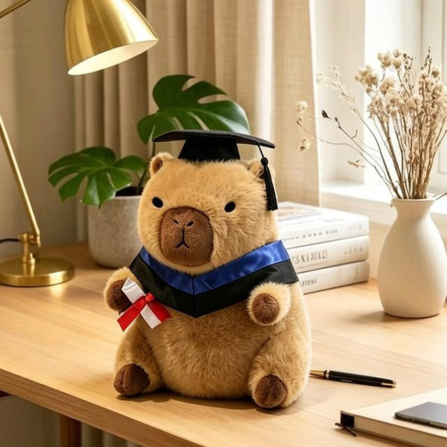 Kapibara Plüschtier mit Abschlusskappe Doktorhut, 23cm, Braun - Bild 1
