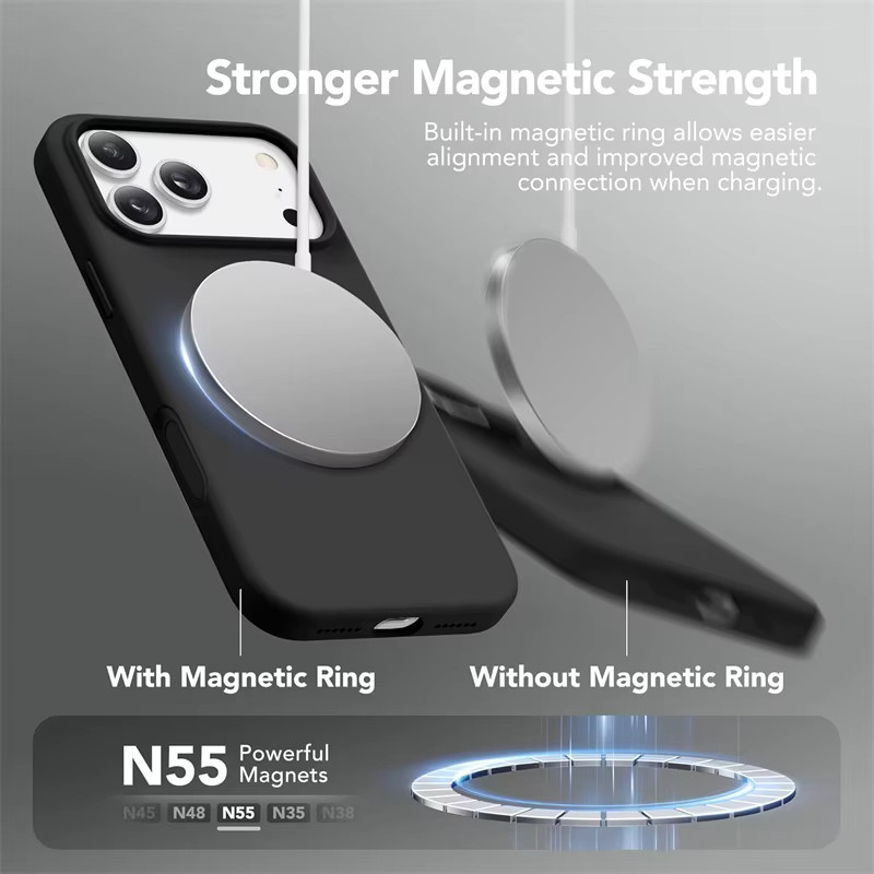 OLPAY Flüssigsilikon-Magnethülle mit MagSafe Kompatibilität für iPhone 17 16 15 14 13 12 Pro Max Plus in Lavender und Black - Bild 6