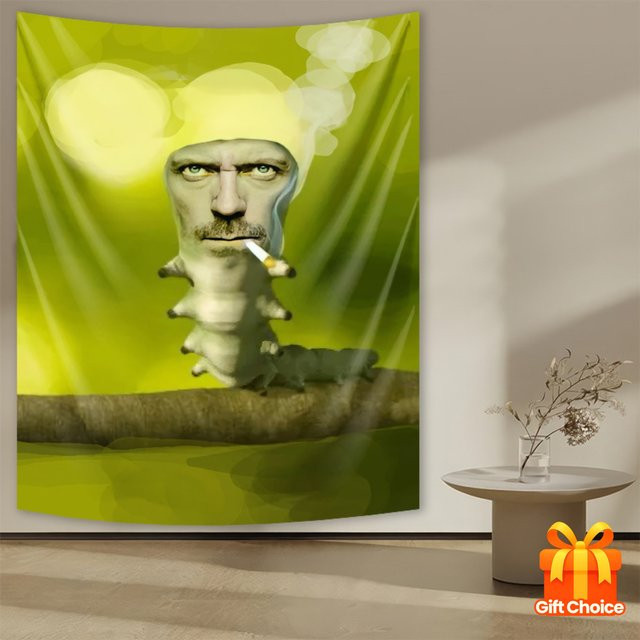 VIKAMA Surrealistischer Wandteppich in Grün mit abstraktem Portrait-Design und Fantasy-Illustration im modernen Stil - Bild 1