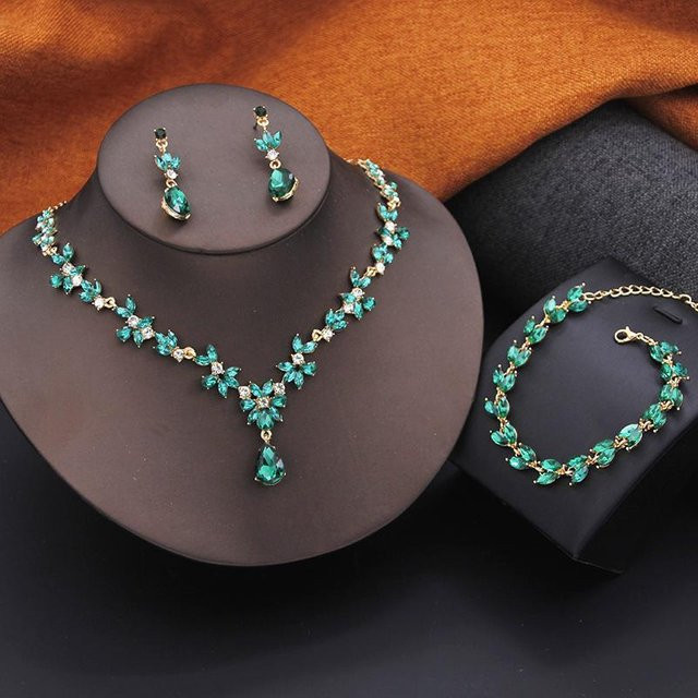 YIRAN Schmuckset, 3er-Pack, Ohrringe, Armbänder, Halsketten, Schwarz, Kristall, Messing, Damen - Bild 1
