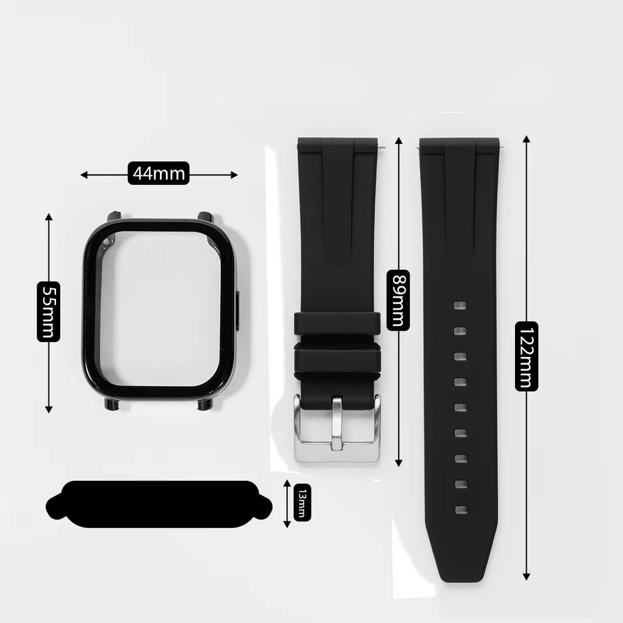 CAOWTAN Schutzset für Redmi Watch 5 Active mit PC-Hartschutzhülle und verstellbarem Silikon-Sportarmband in Schwarz - Bild 3