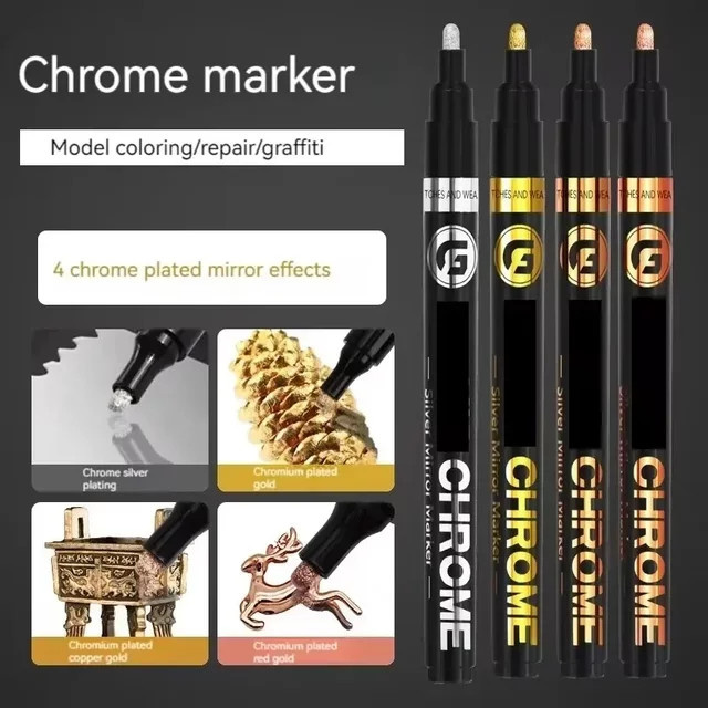 Flüssige Chrom-Metallic-Marker mit Pinselspitze in Silber, Gold und Rot für DIY-Handwerk und reflektierende Glanzeffekte (0,7 mm bis 3,0 mm) - Bild 1