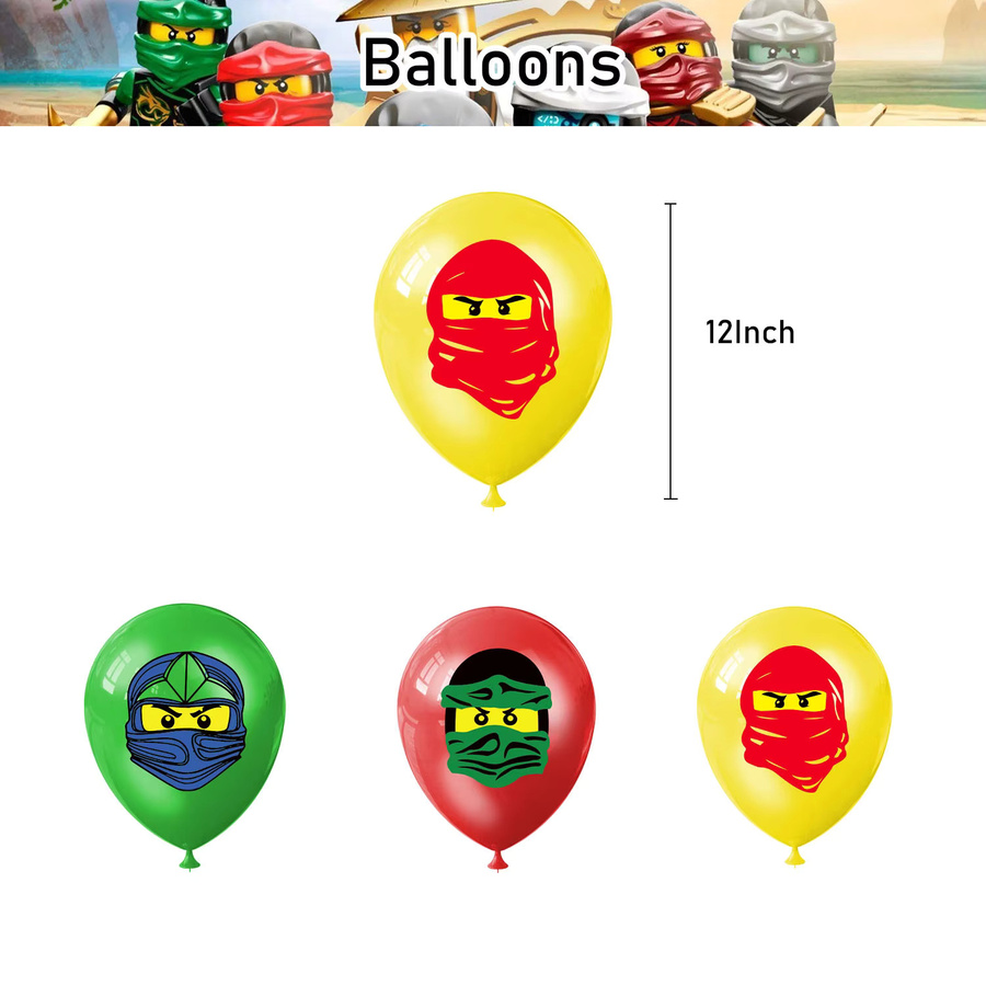 Hasbro Ninjago Geburtstagsparty Dekorations-Set, Tischgeschirr, Teller, Luftballons, Becher, Servietten, Hintergrund-Banner, Tortendekoration, Party-Zubehör - Bild 3