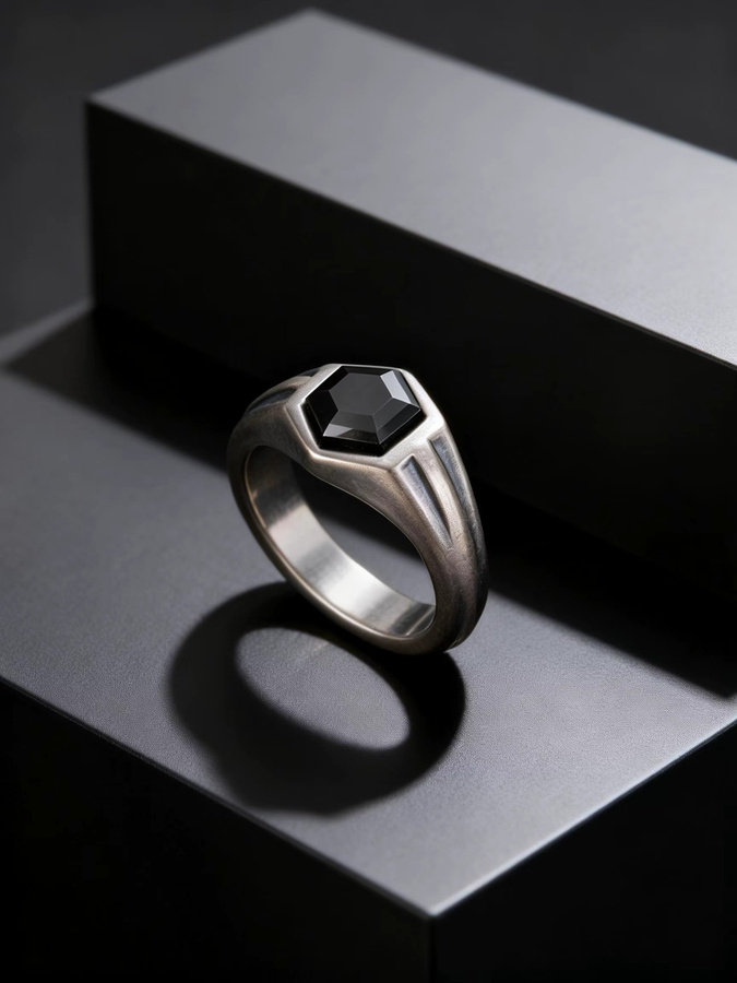 prjewel Ring Edelstahl, Schwarz, Zirkonia, Herren, Vintage - Bild 3