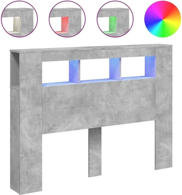 vidaXL LED-Kopfteil in Betongrau mit integrierter Beleuchtung, Ablage und USB-Ladeport, B/T/H: 140 x 18,5 x 103,5 cm - Bild 1