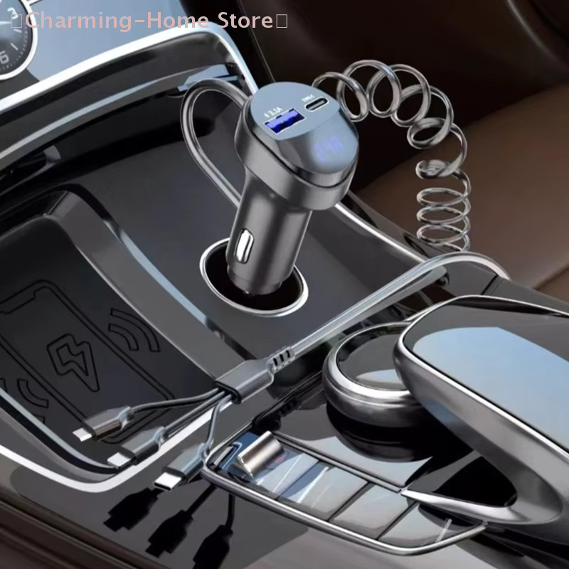SHIDWJ 2-Port USB Schnell-Autoladegerät 3,1 A mit Spannungsanzeige und 3-in-1 USB-Ladekabel für PKW und LKW - Bild 2
