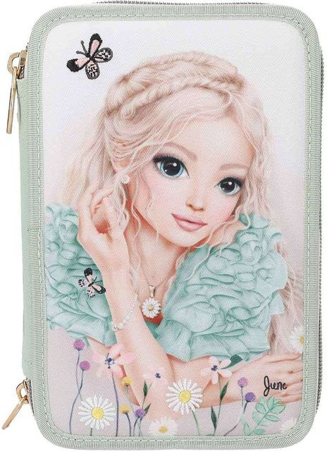 TOPModel 3-Fach Federtasche mit Stickerei SUMMER FEELING in Salbeigrün inkl. Stifte B/T/H: 7,5 x 13 x 20 cm - Bild 1