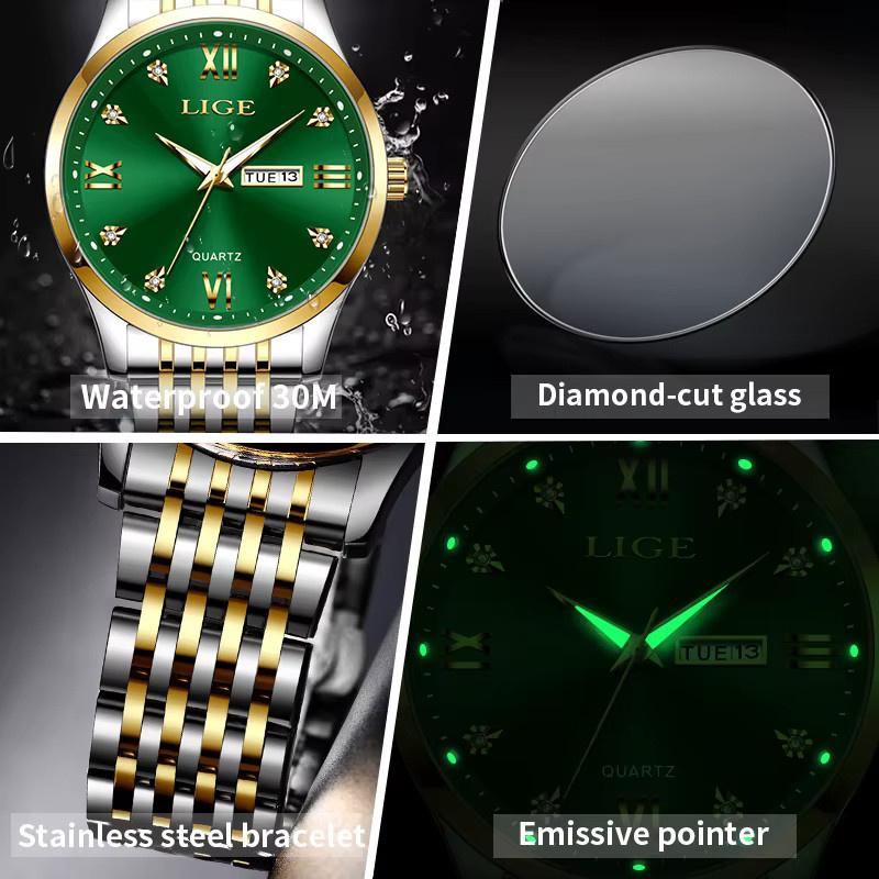 LIGE Armbanduhr, Quarz, Edelstahl, Grün, Schwarz, Herren - Bild 6