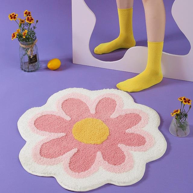 Yiran Furniture Blumenteppich Blossom in Rosa, superweiche beflockte Plüsch-Bodenmatte aus 100% Polyester, rutschfest und waschbar, B/B/H: 60 x 60 x 1 cm - Bild 1