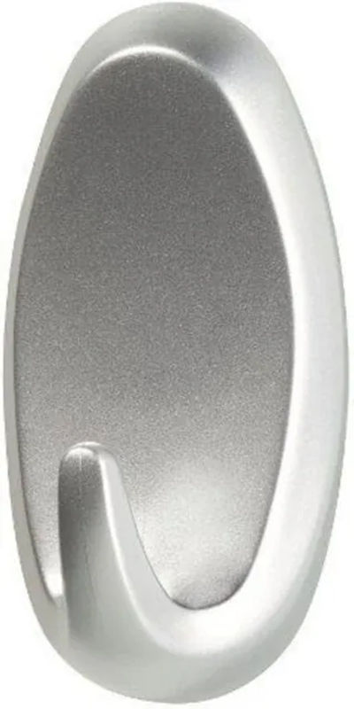 tesa Selbstklebehaken Chrom matt oval in Silber, 2 Stück mit 4 Powerstrips Large, B/H/T: 12,0 x 14,0 x 12,0 cm - Bild 2