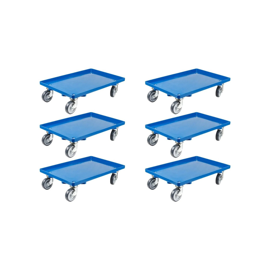 PROREGAL SparSet 6x Transportroller für Euroboxen Blau mit Gummirädern und geschlossenem Deck, Traglast 300 kg - Bild 2