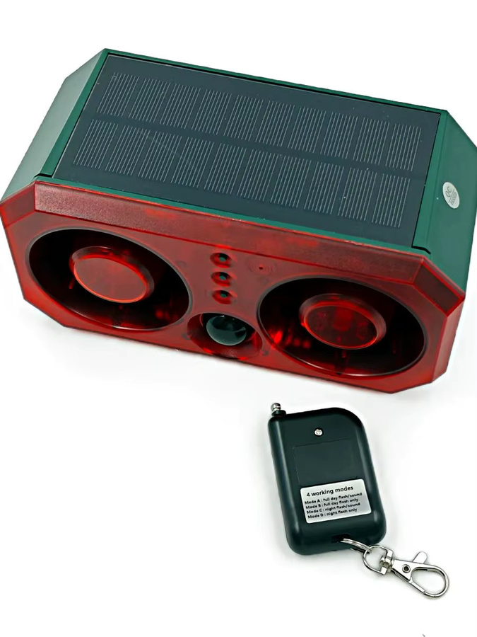 Solar-Bewegungsalarmlampe mit 130 dB Alarm, LED-Blitzlicht und Fernbedienung, wasserdicht, mit Hunderinde- und Schussfunktion für Garten und Bauernhof, Farbe: Rot - Bild 5